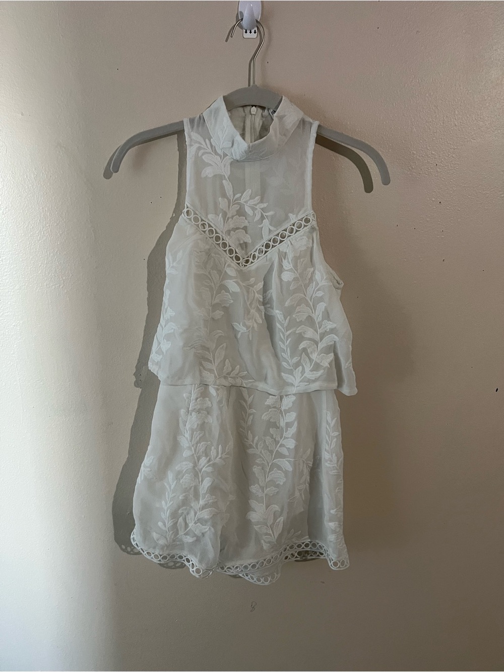 Hello Molly White Embroidered Halter Romper